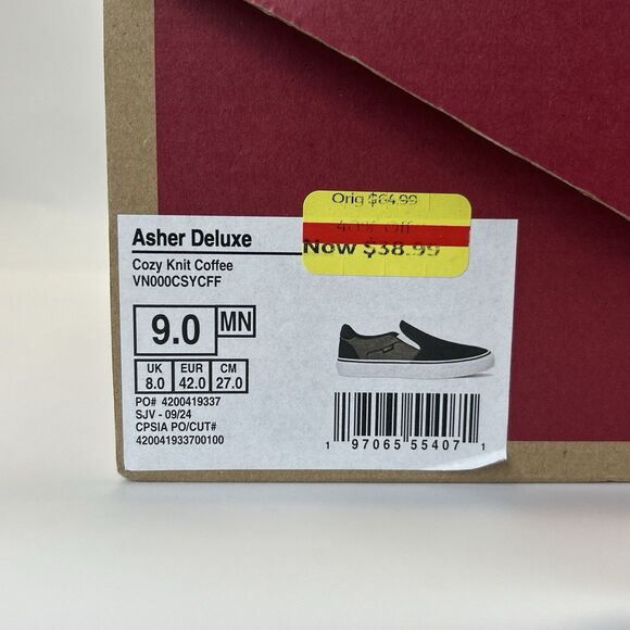 VANS Asher Deluxe Slip-on Shoes Men’s 9 Cozy Knit Coffee Skater Comfort Sneakers - Picture 7 of 7